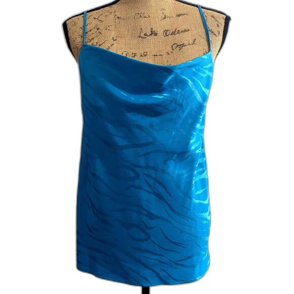 NWT River Island Draped Cowl Neck Cami Tank Blue Tiger Stripe UK Size 8 (US 10) - Picture 1 of 5